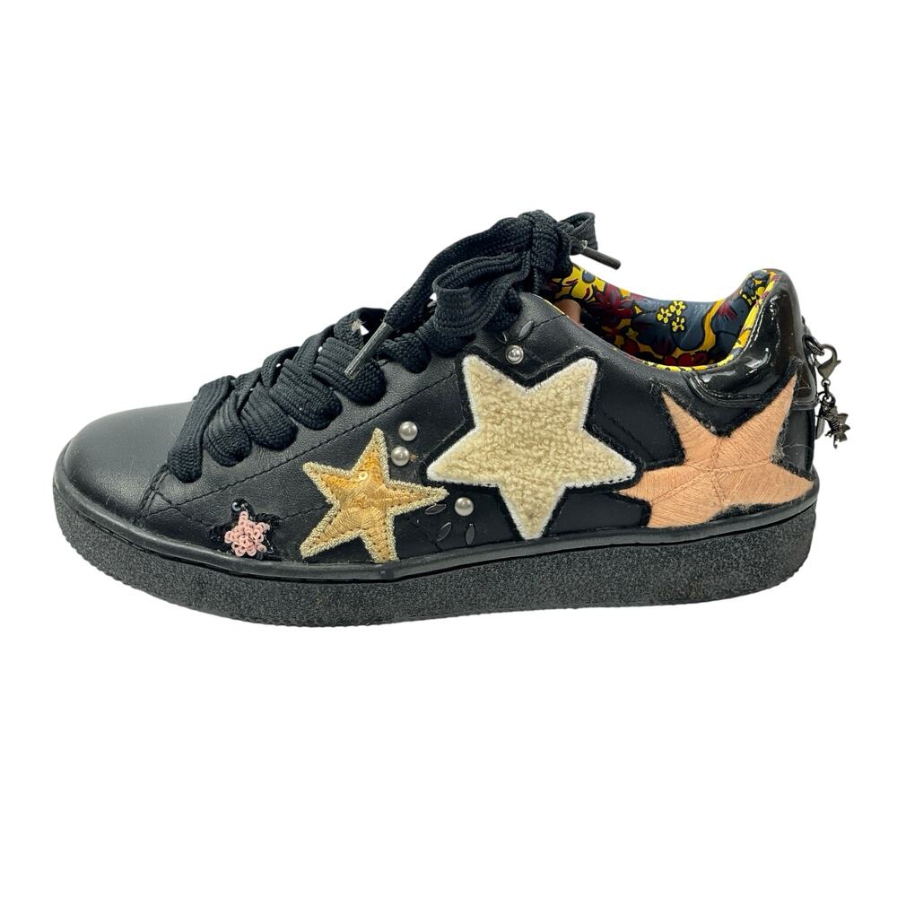 COACH Womens Black Floral Star Patches Sherpa Lace Up Low Top Sneakers Shoes 6.5